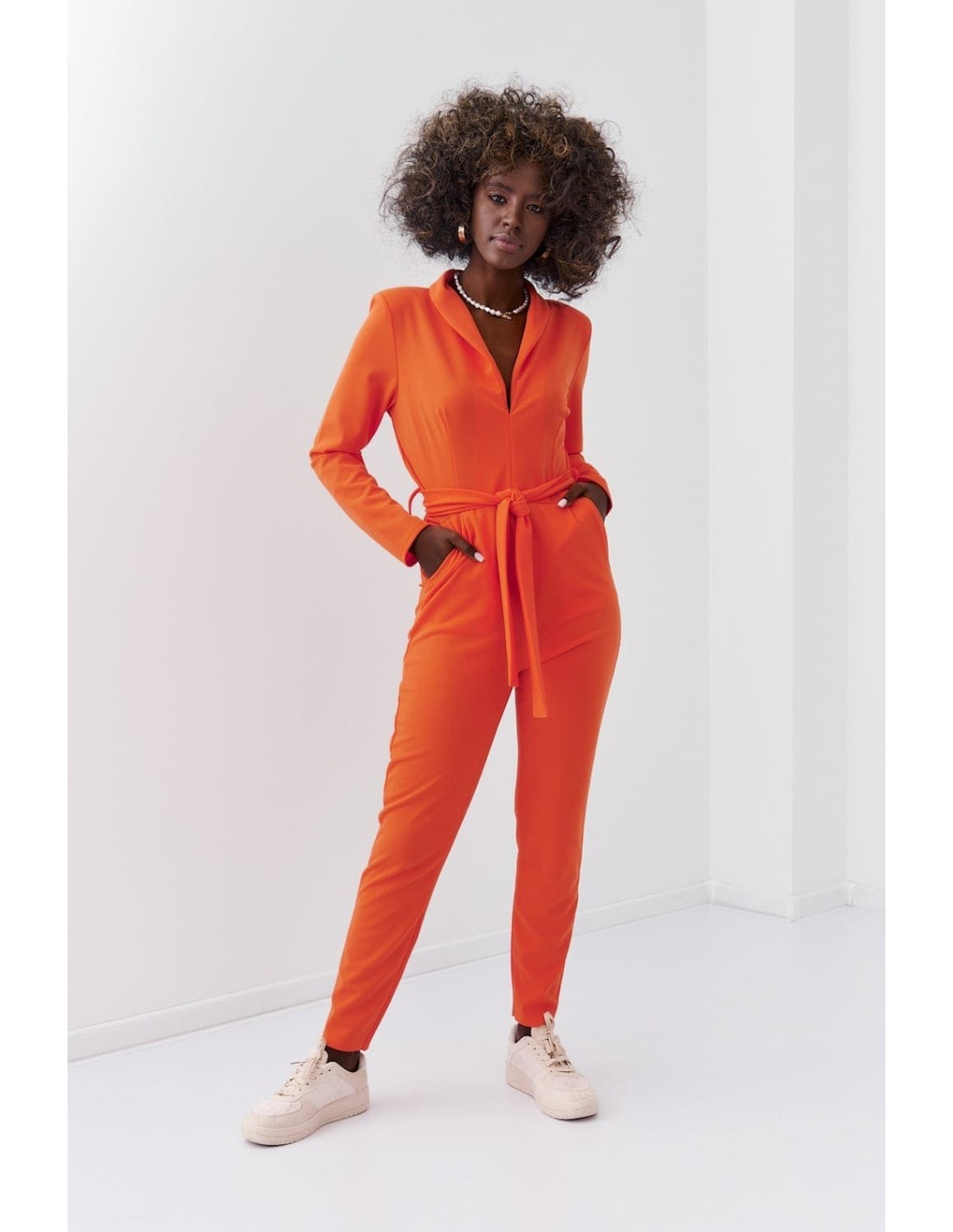 Elegant jumpsuit with long sleeves, orange 25280 - Online store - Boutique